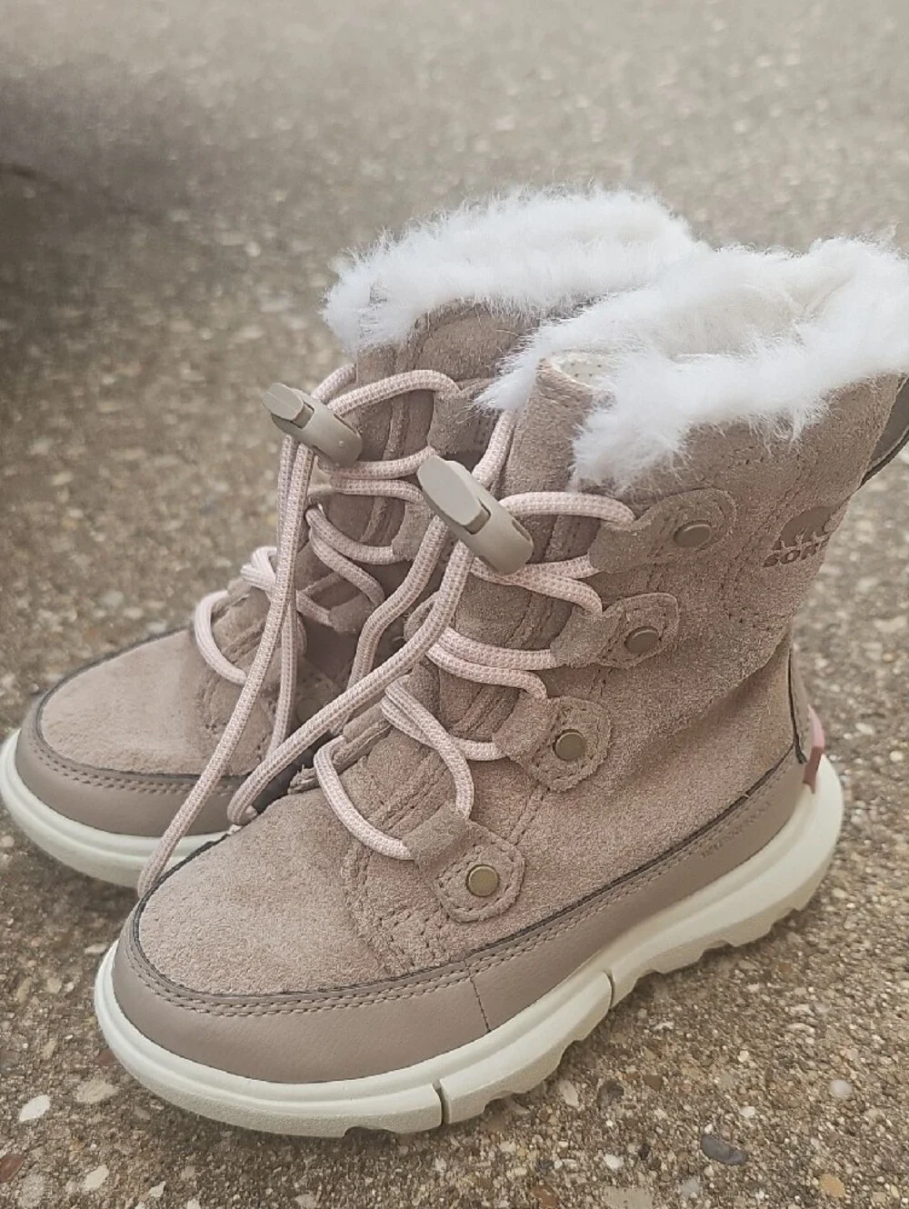 Sorel Explorer Waterproof Taupe Tan Suede Leather Faux-Fur Winter Boot Toddler 9